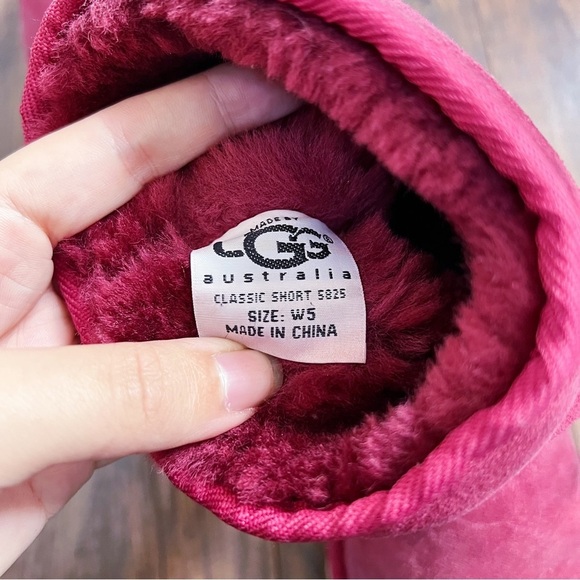 UGG • Classic Short Boot 5825 burgundy maroon pink suede sheepskin shearling mid - Picture 4 of 12